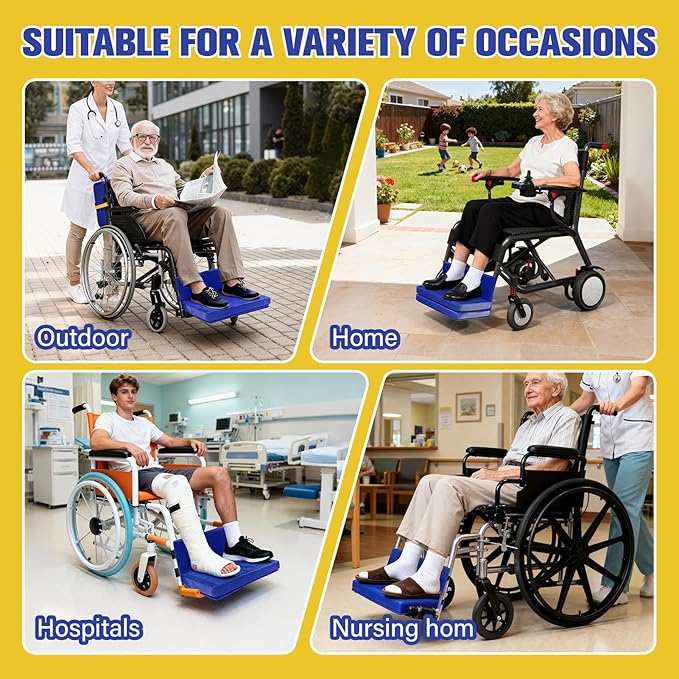 JZHLLA Adjustable Wheelchair Footrest High Density Foam Wheelchair Leg Rest Waterproof PU Leather Wheelchair Foot Support Soft Leg Cushion Protector for Home Hospital