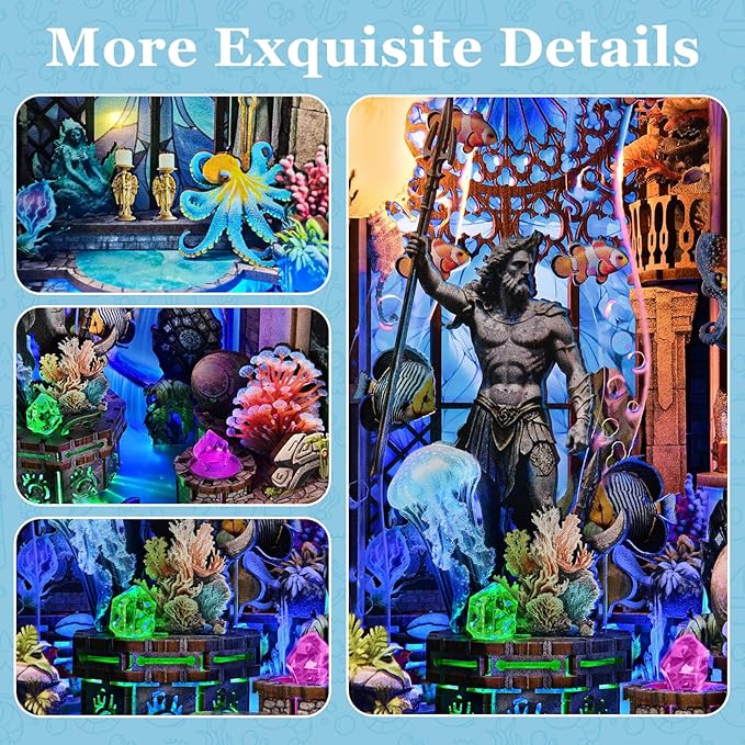 fifijoy Book Nook Kit - Atlantis DIY Miniature House Dollhouse Kit for Adults and Teens, 3D Wooden Puzzle Bookend Bookshelf Insert Decor with LED Light, Gifts for Family and Friends