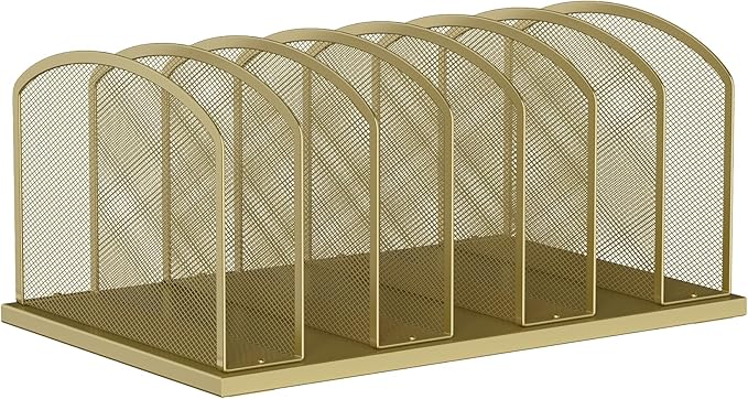 MINDEPOT Desk File Organizer Vertical 7 Sections Mesh File Sorter Paper Storage Organizer for Desk, Office Organization File Holder Rack, Gold