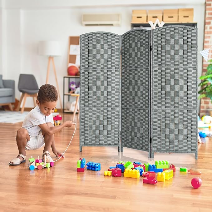 HALLYBEE Small Room Divider, Privacy Screen, Short Room Dividers and Folding Privacy Screens, Foldable Temperary Wall Partitions, 3 Panel Grey Space Separation Separator