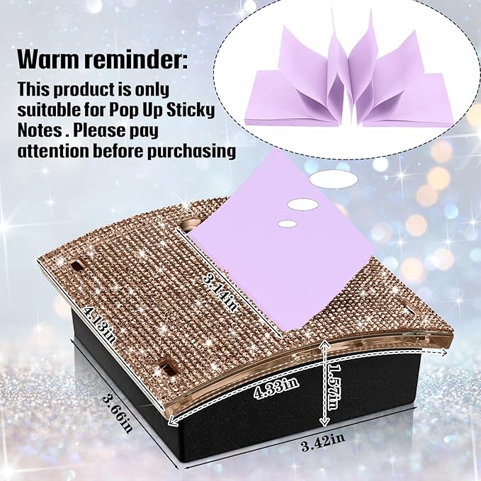 Eersida Rhinestone Self Stick Note Pad Holders 4 x 4 Inches Gold Cute Note Holder Sticky Dispenser Bling Memo Stick Dispenser for Office Employee Coworkers Gifts Home Desk Supplies