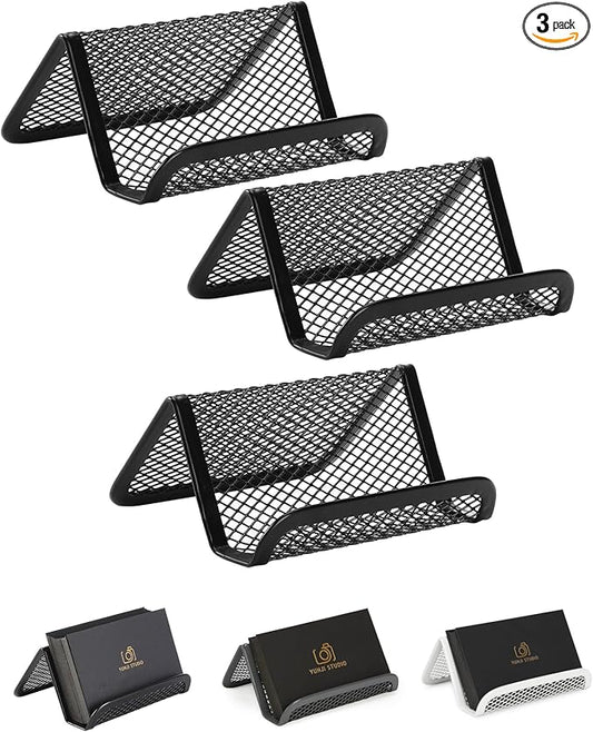 Mr. Pen- Metal Mesh Business Card Holders, 3 Pack, Black, Durable Stainless Steel Card Stand for Desk, Office, and Business Use, Straight, Flat and Smooth Design