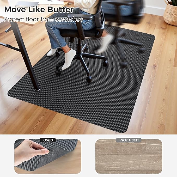 Sycoodeal Chair Mat, 40" x 55" Office Chair Mat for Hardwood and Tile Floor, Heavy Duty Floor Protector for Rolling Chairs, Non-Slip,Computer Mat for Home Office(Grey)