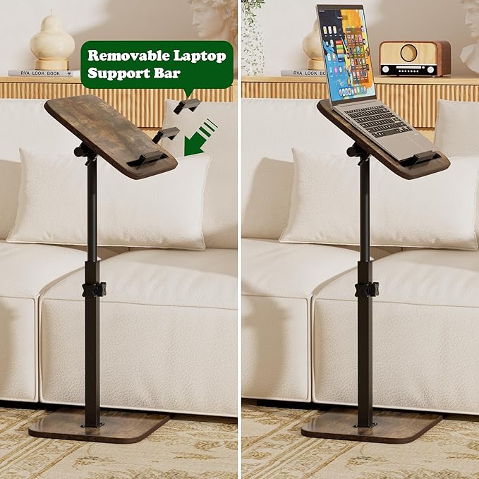 360° Swivel Sofa Side Table for Couch - Set of 2 - Adjustable Height Laptop Table for Work, TV Trays Table for Snacks Reading fits Bed Chair with Phone & Tablet Slot