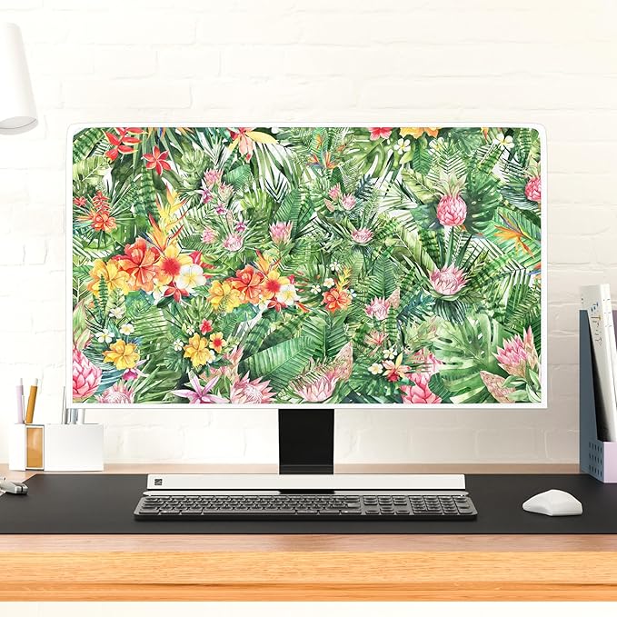 Weatherproof Screen Television Cover 80 Inch TV Dust Covers for Flat Screen TV Desktop TVs Hanging TV Protector LCD LED Dust Cover，Tropical Floral