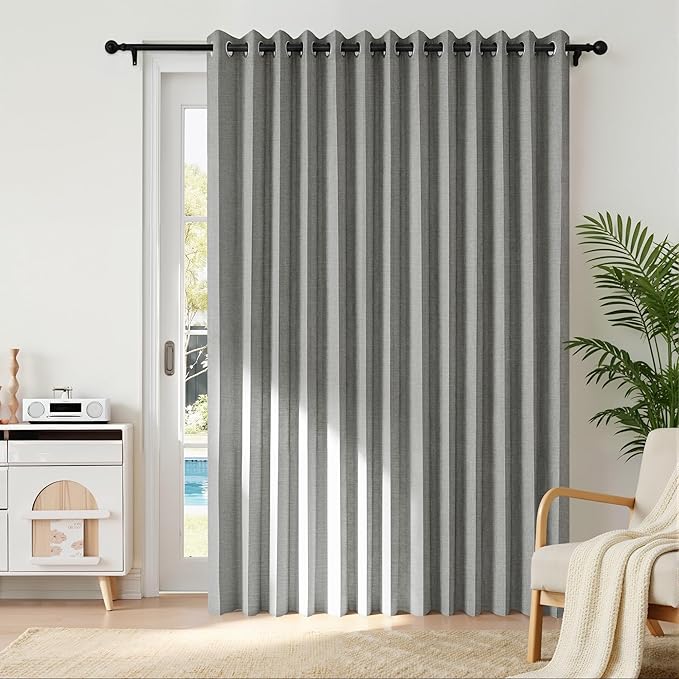 RYB HOME Accordion Style Room Divider Curtain-100% Blackout Folding Accordion Curtain for Sliding Glass Door/Bedroom, Privacy Assurd Living Room/Office Drape 1 Panel with Tieback, W100 x L84, Grey
