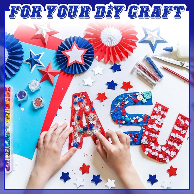 60 Pcs 4th of July Star Vase Bowl Table Filler Mini Resin Patriotic Star Red White Blue Decor for Craft Cutouts Tiered Tray Vase Bowl Table Filler Decor for Independence Day Hanging Ornament,1.18''