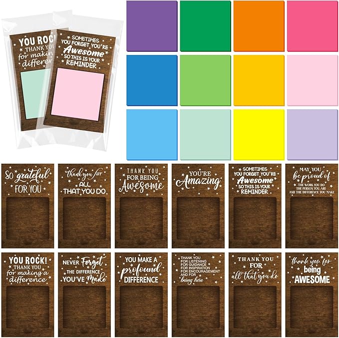 Motipuns 72 Pcs Employee Appreciation Gift Bulk Inspirational Sticky Note Pad Holder Office Teachers' Day Thank You Gift Nurse Week Work Sticky Note Opp Bag for Volunteer Coworker Staff Team Volunteer