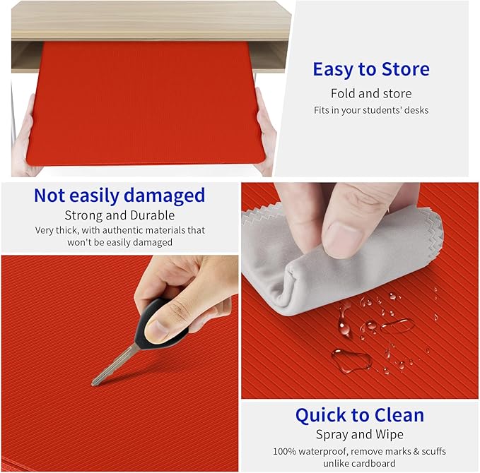 6 Pack Red Desk Dividers for Students, Privacy Shields Folder for Students, Durable & Waterproof Plastic Study Board, Classroom Teacher Supplies Test Divider, Includes Extra Labels