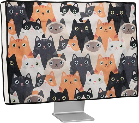 kwmobile Dust Cover for 31-32" Monitor - Linen Monitor Protector with Design - Cats Orange/Black/White