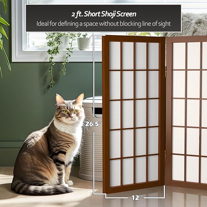 2 ft. Short Desktop Window Pane Shoji Screen - Walnut - 8 Panels