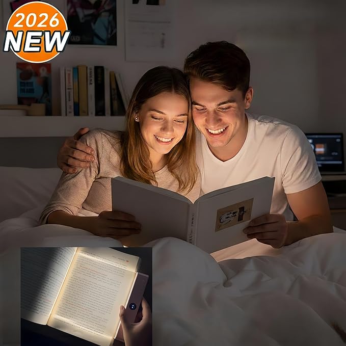 XL LED Flat Book Light for Reading in Bed, Eye Care Stepless Dimmable Reading Lamp with 1-99 Min Auto-Off Timer, Portable USB Rechargeable 1200mAh Battery for Night Time & Travel (Matte Pink)
