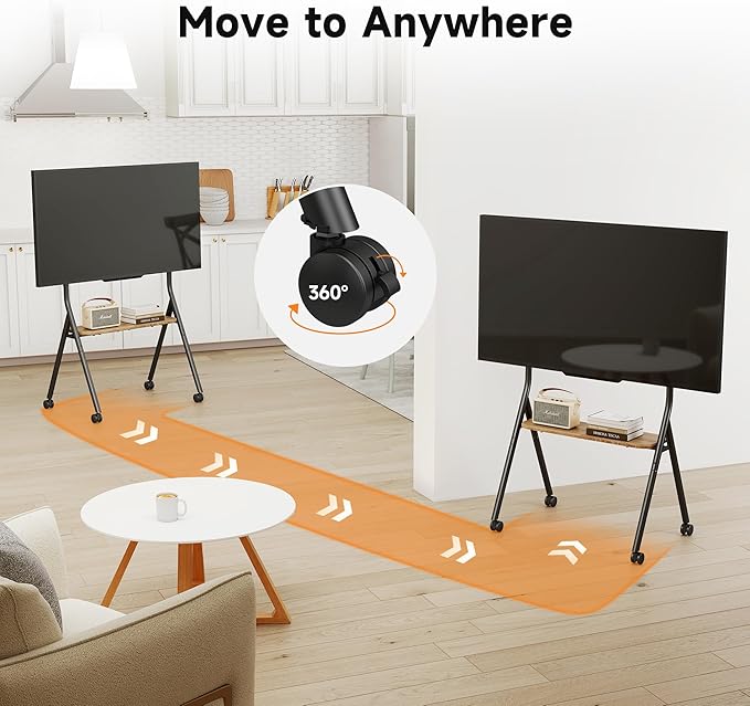 XINLEI Easel Rolling TV Stand for 32-80 Inch TV up to 121lbs, Mobile Portable TV Cart with Wheels Minimalist for Home Business Office Living Room School, Max 600x400mm VESA, Black ML5C