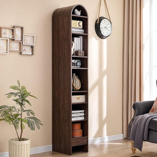 IFGET 67" Tall Arched Bookshelf, 8 Tiers Arch Bookcase with Storage, Modern Farmhouse Book Shelf with Adjustable Shelves, Wood Bookshelf w/Open Display Shelves for Living Room, Office (Brown)