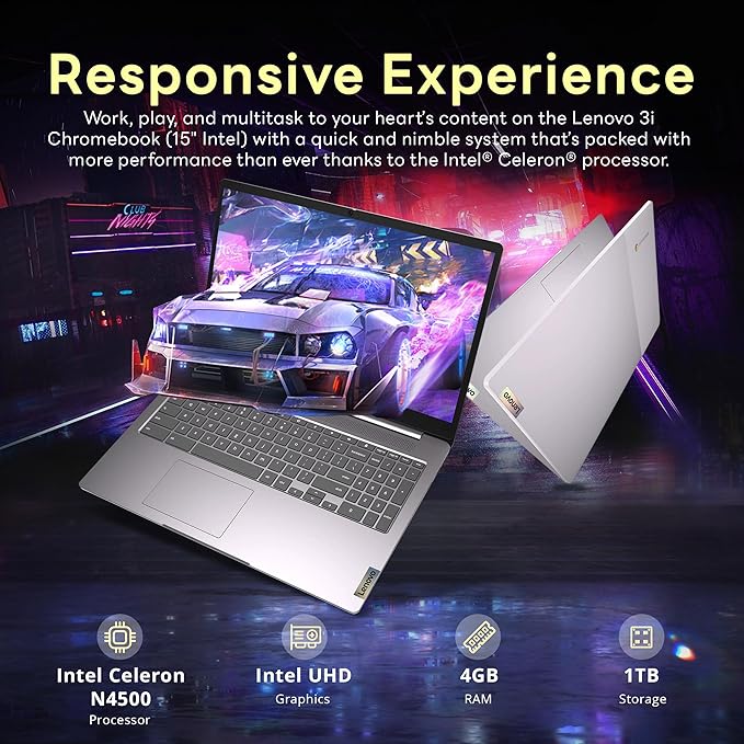 Lenovo IdeaPad 3i 15.6" FHD Chromebook, Intel Celeron N4500, 4GB LPDDR4x, 1TB Storage (64GB eMMC+1TB Docking Station Set), Intel UHD Graphics, Numeric Keypad, Wi-Fi 6, Chrome OS, Arctic Grey