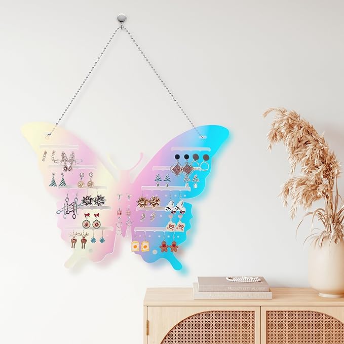 Acrylic Jewelry Organizer - Wall-Mounted or Desktop Stand for Earrings, Studs and Hooks - Multifunctional Earring Holder with 40 Holes, 40 Slots, for Studs, and Jewelry Storage
