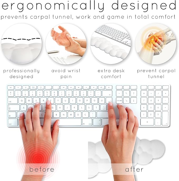 Blue Cloud Keyboard Wrist Rest – Create-ables Qloud Blue Wrist Rest for Computer Keyboard and Mouse, Ergonomic Memory Foam Wrist Pad with Non-Slip Base, Includes Cloud Mouse Pad