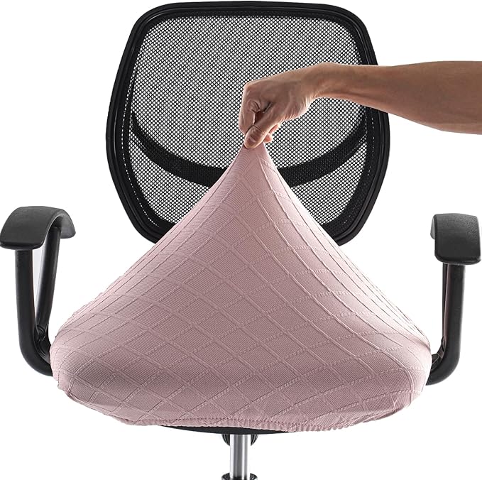 Stretch Jacquard Office Chair Cover, Removable Washable Desk Chair Cover, Anti-dust Seat Cushion Protectors - Pink Red