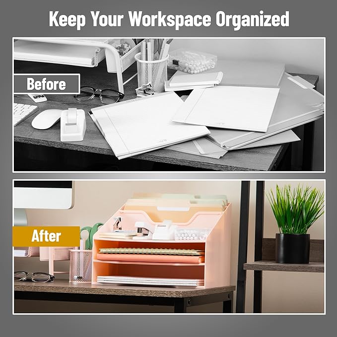 Mind Reader Desktop Organizer, Vertical File Holder, Paper Trays, Office, Plastic, Pink