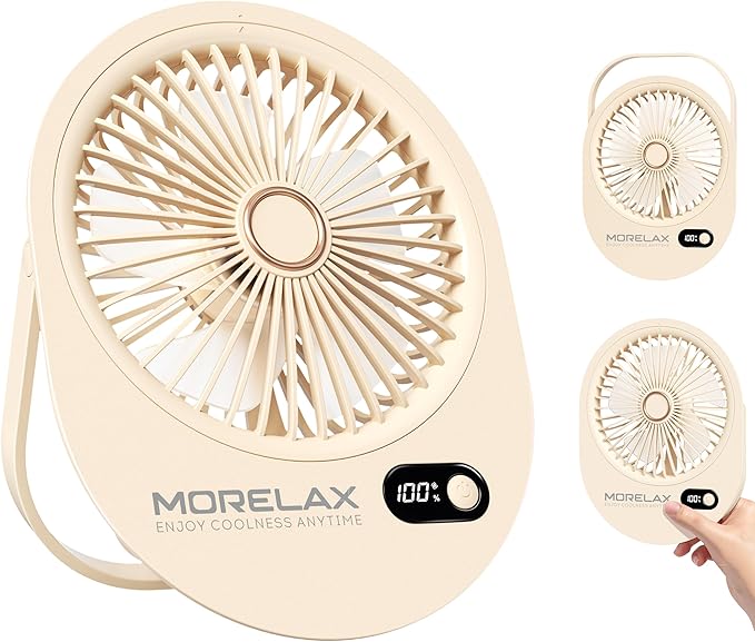 USB Desk Fan, Rechargeable Small Quiet Portable Fan, 180° Folding 6 Speeds Strong Wind Table Fans with Brushless Motor, Mini Desktop Personal Fan for Office/Bedroom, Gifts for Women/Men/girls (Beige)