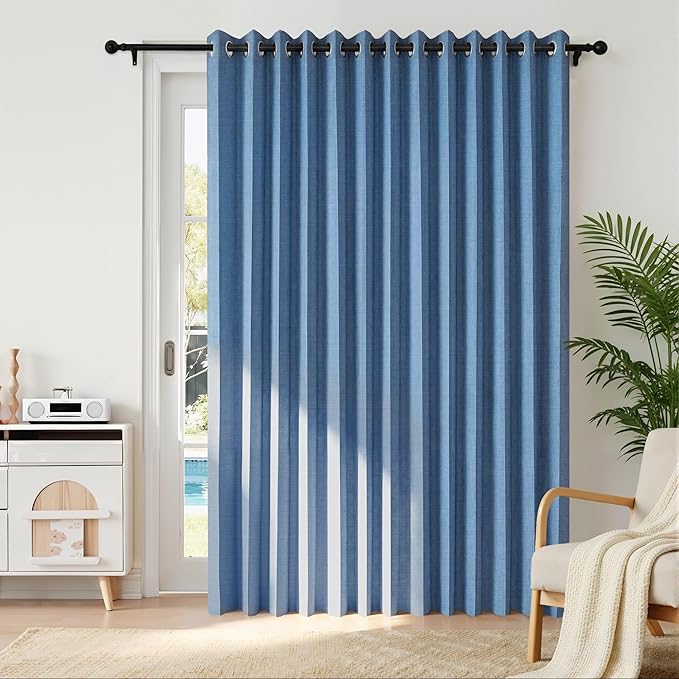RYB HOME Accordion Style Room Divider Curtain-100% Blackout Folding Accordion Curtain for Sliding Glass Door/Bedroom, Privacy Assurd Living Room/Office Drape 1 Panel with Tieback, W100 x L96, Blue