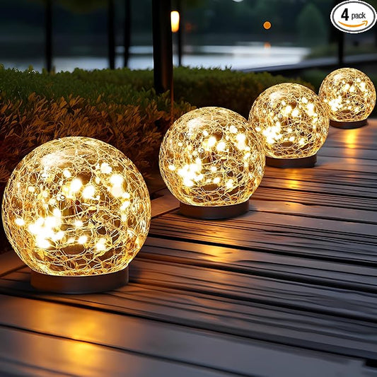JKIMK Solar Globe Lights Outdoor Waterproof - Cracked Glass Ball Lights for Garden, Patio, Yard, Lawn and Backyard Decor - Solar Orbs for Outside Decorations