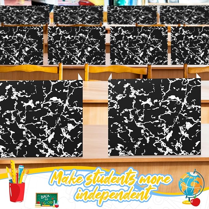 24 Pcs Composition Book Desk Dividers Privacy Folders Testing Dividers for Students Marble Texture Trifold Table Desk Privacy Panel Test Folders for School Teacher Student Study Test Home