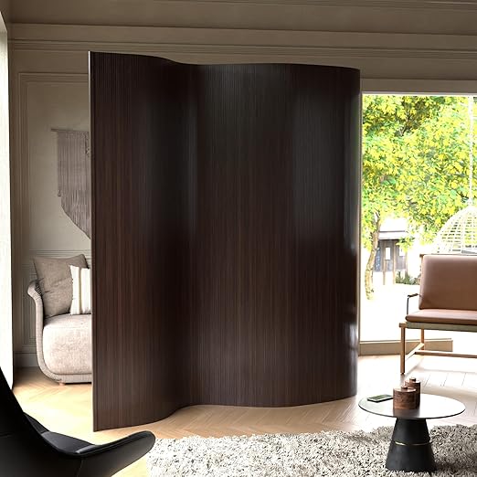Red Lantern 7 ft. Tall Bamboo Wave Screen - Dark Mocha