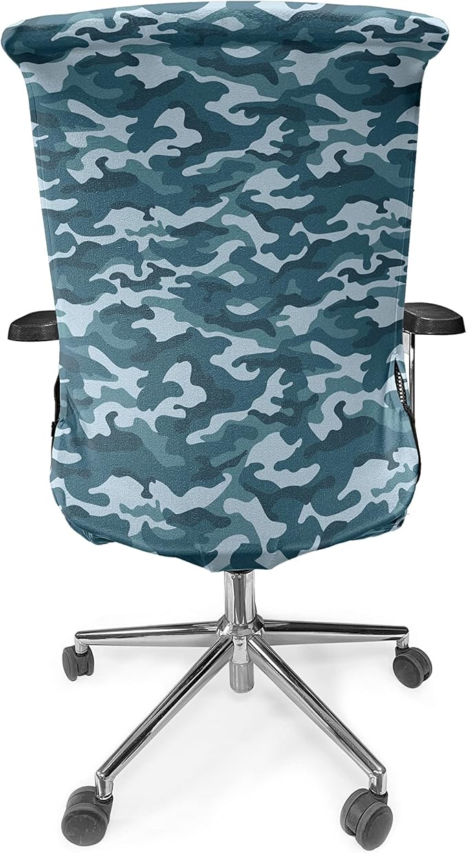 Ambesonne Camo Office Chair Cover, Camouflage Theme in Oceanic Colors Sea Water Inspired Illustration, Stretchable Decorative Universal Size High Back Printed Slipcover, Slate Blue