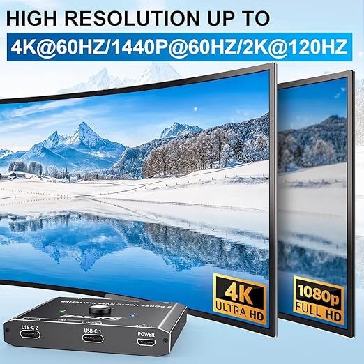 USB C KVM Switch 4K@60Hz,MLEEDA KVM Switch USB C for 2 Laptops Share Single HDMI Monitor and Keyboard Mouse,Compatible with Windows,Mac OS,Wired Remote and USB Power Cord Included