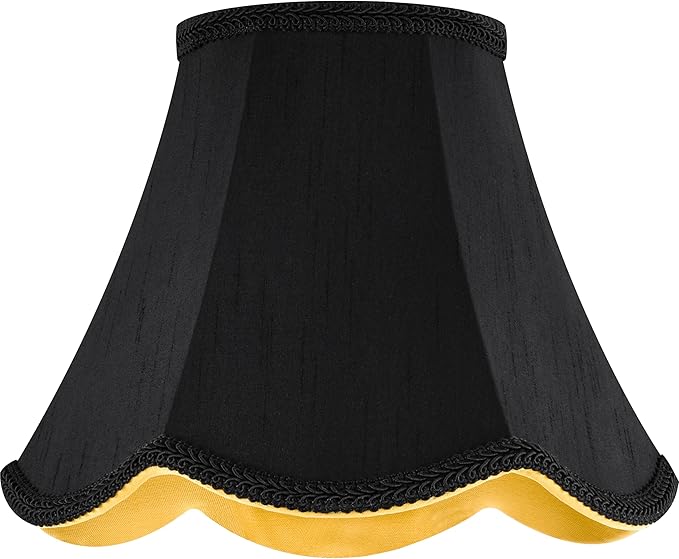 GOSO Small Black Lamp Shades, 4×8×6.4 IN Spider, Set of 2 MIni Scalloped Lampshades for Table Lamps & Wall Lampshade Replacement,Natural Faux Silk Boho Lamp Shade for Bedroom/Dining Room