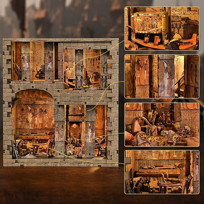 fifijoy Book Nook Kit - Egyptian Pharaohs Tomb DIY Miniature House Kit for Adults and Teens, Dollhouse BookNook Tiny House, Bookshelf Decor 3D Wooden Puzzle, Unique Gifts for Family and Friends