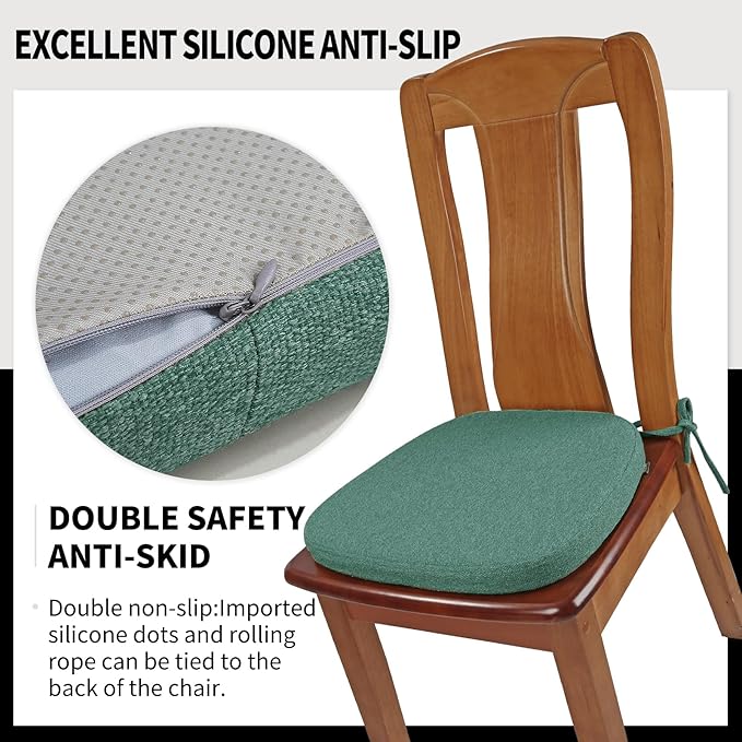 SINOSSO 1 Pack Memory Foam Chair Cushions for Dining Chair, Friendly Woven Fabric 16" U-Shape Comfortable Kitchen Chair Pad, Removable Slip Resistant Seat Cushion (1 Piece, Green)