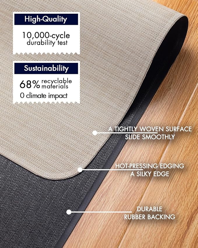 Office Chair Mat for Hardwood Floor Under Desk Computer Rolling Chair Mat for Wood/Tile Floor Non-Slip Heavy Duty Desk Rug PVC Plastic Hard Floor Protector 48" x 60" (Parchment)