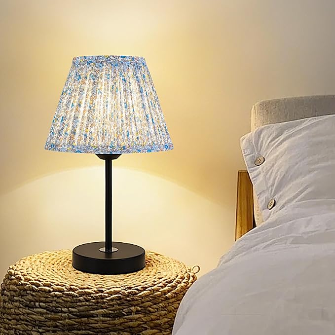 GO&SO Floral Pleated Lamp Shade Set of 1 Small Mini, 5"Top × 9"Bottom × 6.4"High Spider Lampshades for Table Lamps and Bedroom, Fabric Lamp Shades Replacement (Clip Lamp Adapter Holder Not Included)