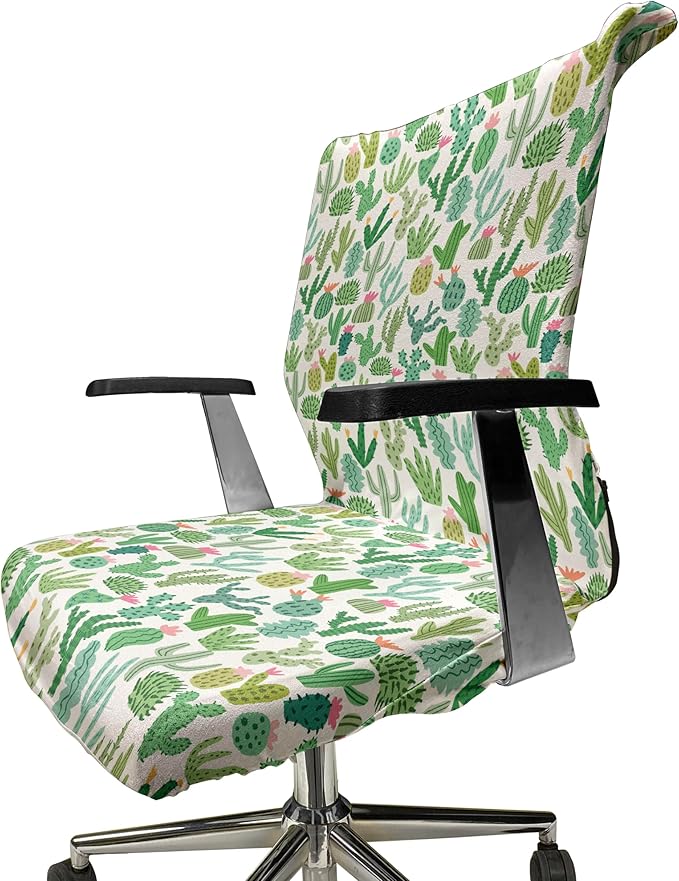 Ambesonne Cactus Office Chair Cover, Continuous Cacti Plants Mexican Theme Sketch Illustration on Plain Backdrop, Stretchable Decorative Universal Size High Back Printed Slipcover, White Seafoam