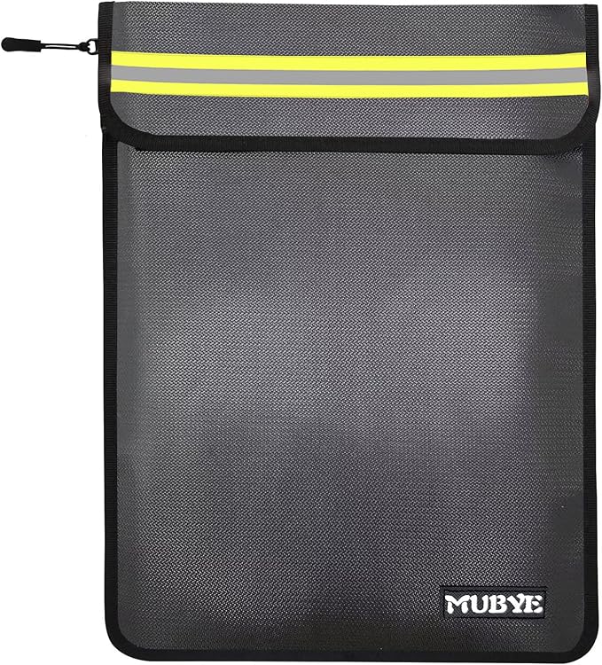 Fireproof Waterproof Money Document Bag - 15"x 11" Safe Zipper Bags with Reflective Strip, Fire & Water Proof Storage Organizer Pouch for Important Documents Holder,File,Cash,Passport,Tablet (Black)