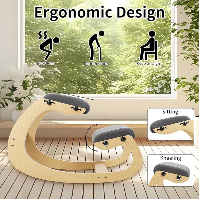 YOXIER Kneeling Chair,Kneeling Desk Chair,Office Sitting Posture Correction Chair,Rocking Home & Work Wooden Computer Desk Chairs, Back & Neck Spine Pain, Better Posture, Ergo Knee Support Stool 1 Set