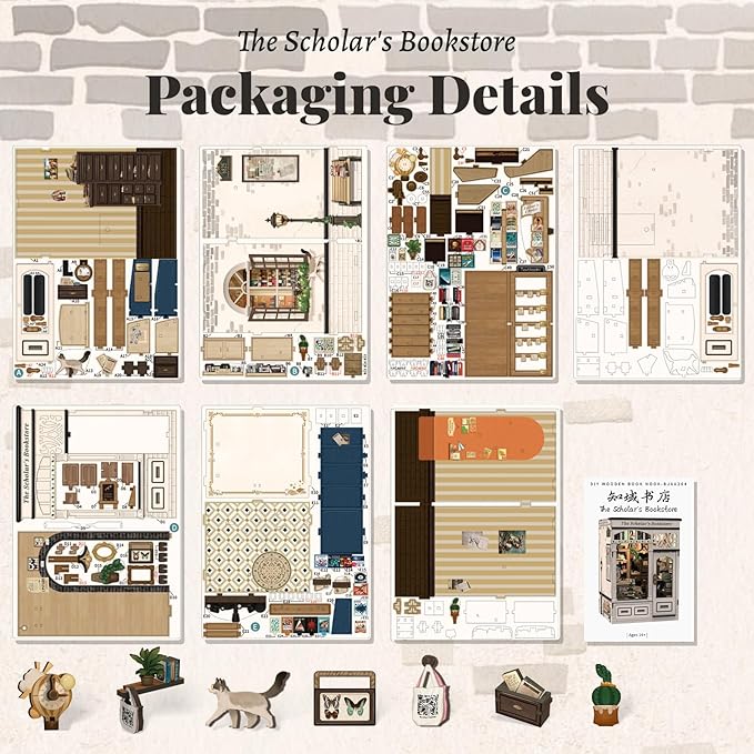 Fsolis Book Nook Kit - DIY Miniature Kit Booknook 3D Wooden Puzzles for Adults Tiny Building House Mini Bookshelf Diorama, Bookish Gifts for Women Book Lovers Readers (The Scholar's Bookstore)