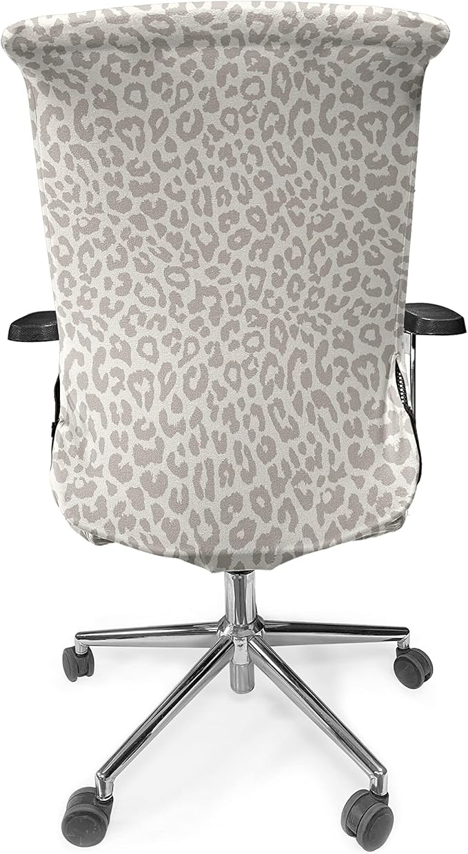 Ambesonne Leopard Office Chair Cover, Skin Print in Beige and Brown Shades Wildlife Nature Savannah Abstract Layout, Stretchable Decorative Universal Size High Back Printed Slipcover, Ivory