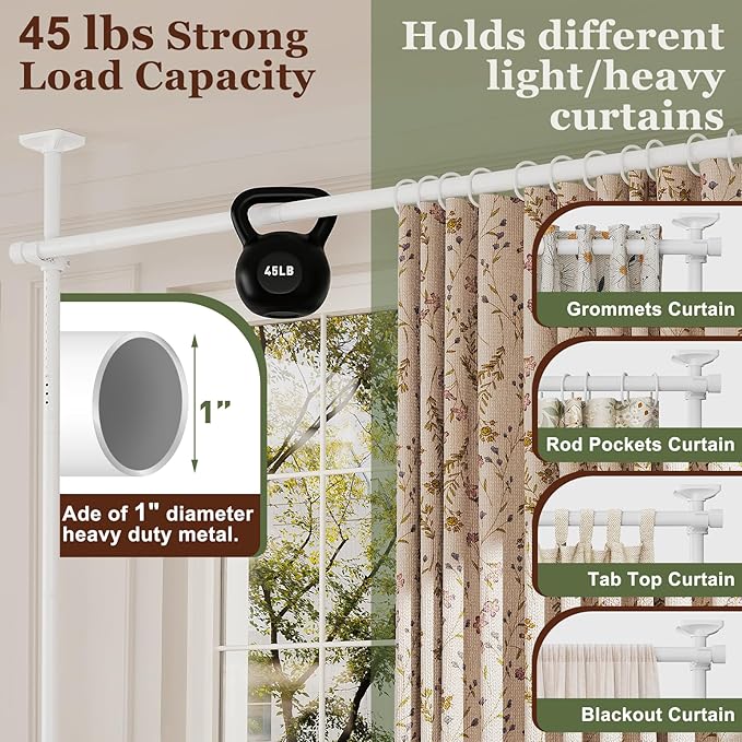 Goovilla Room Divider for Room Separation, Tension Curtain Rods No Drilling, 4-10ft(H) 28-171inch(W) Adjustable Temporary Privacy Wall Divider, Heavy Duty Freestanding Space Partition Separator, White
