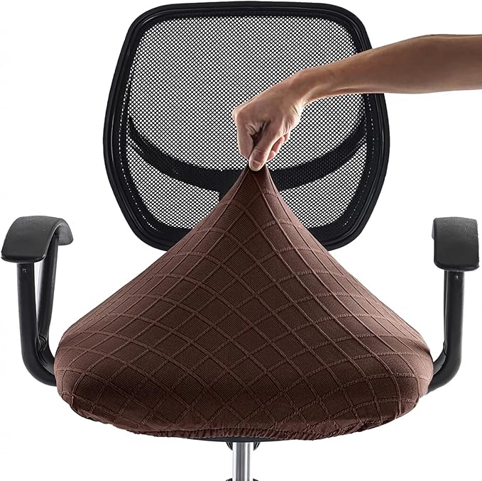 Stretch Jacquard Office Chair Cover, Removable Washable Desk Chair Cover, Anti-dust Seat Cushion Protectors - Chocolate
