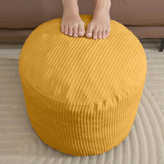 WSOFRLAC Pouf Ottoman Foot Stools Ottoman with Foam Small Corduroy Ottomans for Living Room Ottomans Pouf 20x15 Floor Poufs Foot Rest for Office Chair Yellow Foot Stool Small