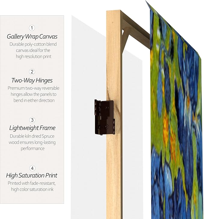 Red Lantern 3 ft. Short Double Sided Works of Van Gogh Canvas Folding Screen Irises/Starry Night Over Rhone 3 Panel Freestanding Partition and Separator for Modern and Contemporary Bedroom Home Office