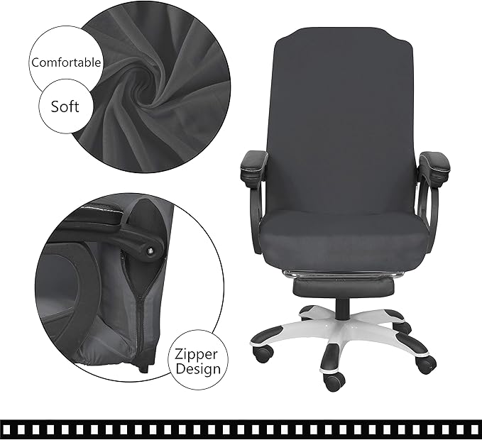 SARAFLORA Office Chair Cover- Large, Grey- Removable Computer Chair Cover for Office Chair with Zipper for Universal Rotating Chair Desk Chair Cover High Back Chair Seat Washable Protector for Pets