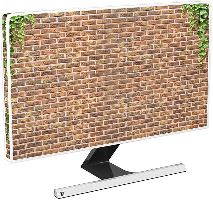 Waterproof Television Covers 55 Inch Anti-Static LCD-Silky HD Panel Dust Protective Sleeve Compatible with LCD LED TVs Full Body Cover for TV Screen，Brown Brick Wall Green Plants