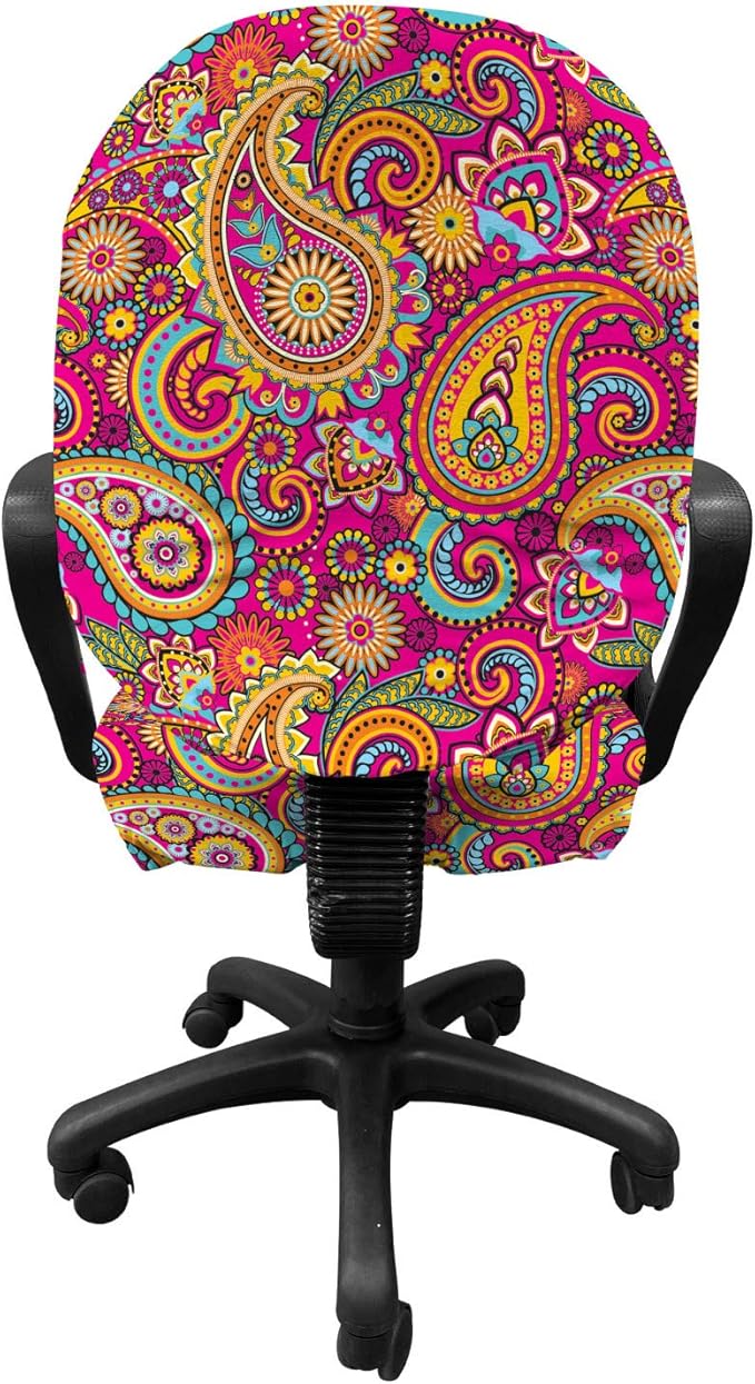 Ambesonne Paisley Office Chair Slipcover, Paisley Patterns Based on Traditional Eastern Pastel Design, Protective Stretch Decorative Fabric Cover, Standard Size, Pale Magenta