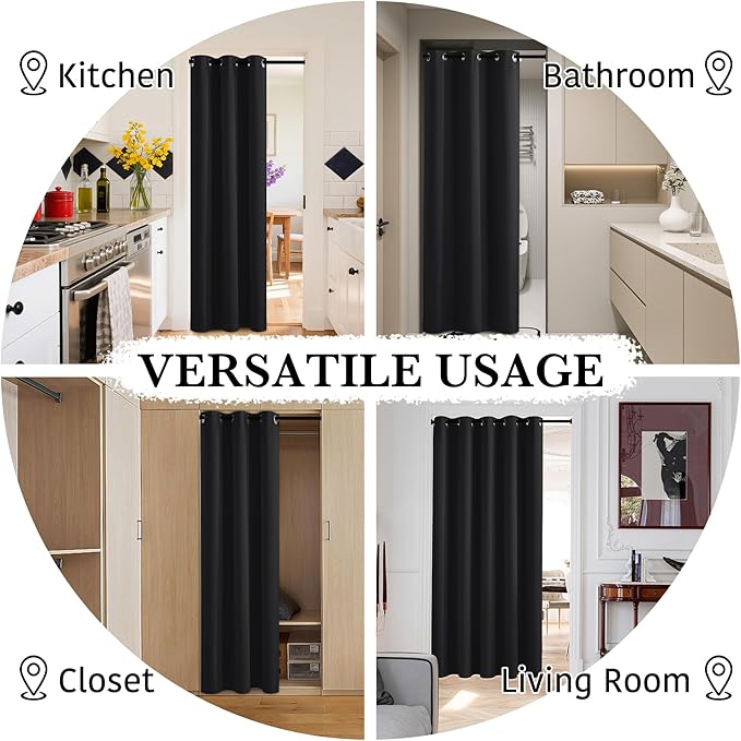 RYB HOME Extra Long 100% Blackout Room Divider Curtains for Bedroom 108 Inch Long, Extra Wide Privacy Sliding Door Blinds for Patio/Living Room/Dining, 1 Panel, W100 x L108, Black