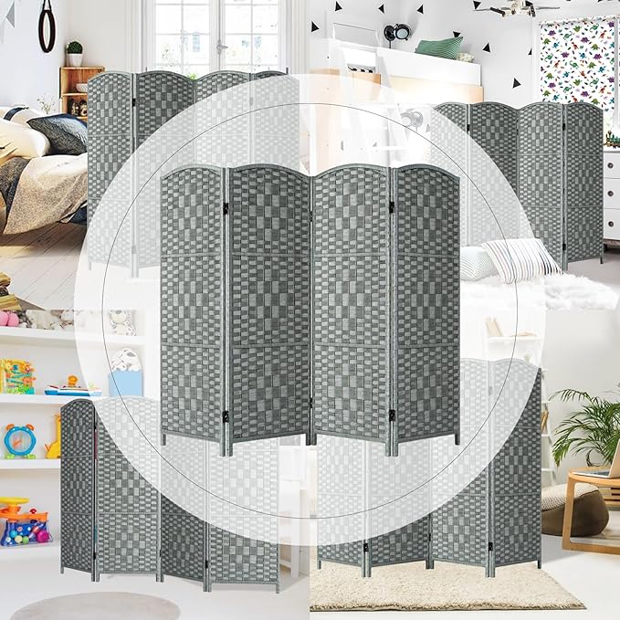 HALLYBEE Small Room Divider, Privacy Screen, Short Room Dividers and Folding Privacy Screens, Foldable Temperary Wall Partitions, 4 Panel Grey Space Separation Separator