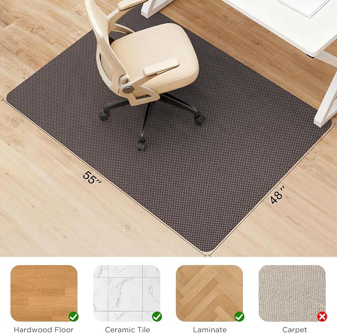 Sycoodeal Chair Mat, 48" x 55" Office Chair Mat for Hardwood and Tile Floor, Heavy Duty Floor Protector for Rolling Chairs, Non-Slip,Computer Mat for Home Office(Coffee)